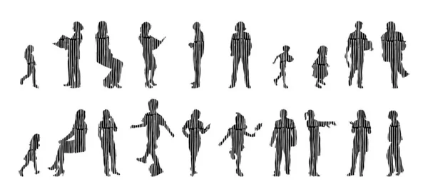 Silhouettes Vectorielles Silhouettes Esquissées Personnes Dessin Contour Silhouette Personnes Icône — Image vectorielle