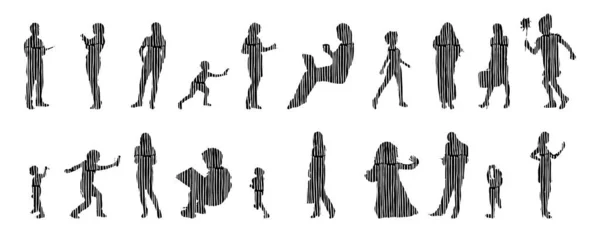 Silhouettes Vectorielles Silhouettes Esquissées Personnes Dessin Contour Silhouette Personnes Icône — Image vectorielle