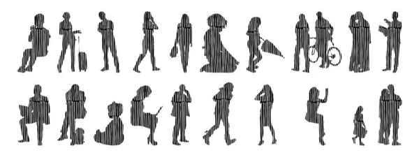 Vector Silhouettes Outline Silhouettes People Contour Drawing People Silhouette Icon — 스톡 벡터