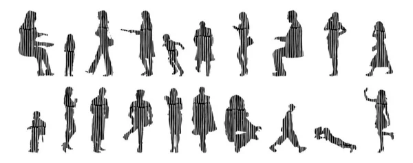 Illustration Vectorielle Silhouettes Esquissées Personnes Dessin Contour Silhouette Personnes Icône — Image vectorielle