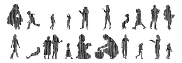 Vector Illustration Outline Silhouettes People Contour Drawing People Silhouette Icon — 스톡 벡터