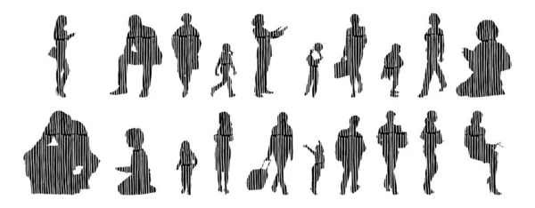 Illustration Vectorielle Silhouettes Esquissées Personnes Dessin Contour Silhouette Personnes Icône — Image vectorielle