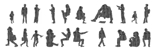 Illustration Vectorielle Silhouettes Esquissées Personnes Dessin Contour Silhouette Personnes Icône — Image vectorielle