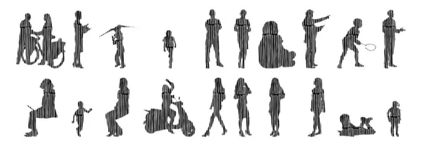 Vector Illustration Outline Silhouettes People Contour Drawing People Silhouette Icon — Stock Vector