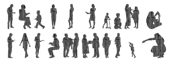 Illustration Vectorielle Silhouettes Esquissées Personnes Dessin Contour Silhouette Personnes Icône — Image vectorielle