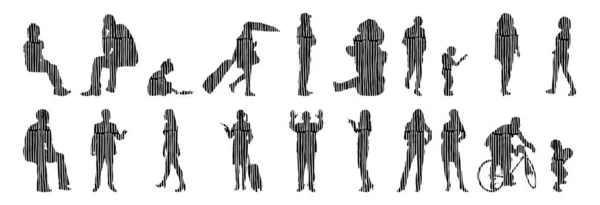 Illustration Vectorielle Silhouettes Esquissées Personnes Dessin Contour Silhouette Personnes Icône — Image vectorielle