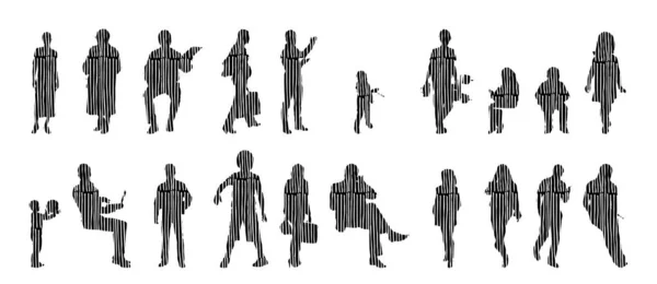 Illustration Vectorielle Silhouettes Esquissées Personnes Dessin Contour Silhouette Personnes Icône — Image vectorielle