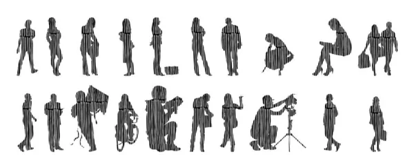 Illustration Vectorielle Silhouettes Esquissées Personnes Dessin Contour Silhouette Personnes Icône — Image vectorielle