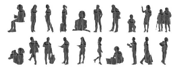 Vector Illustration Outline Silhouettes People Contour Drawing People Silhouette Icon — 스톡 벡터