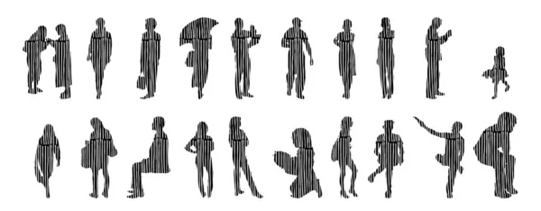 Illustration Vectorielle Silhouettes Esquissées Personnes Dessin Contour Silhouette Personnes Icône — Image vectorielle