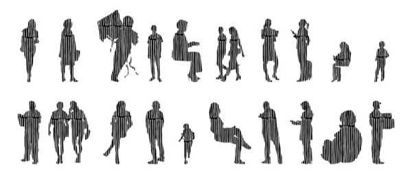 Illustration Vectorielle Silhouettes Esquissées Personnes Dessin Contour Silhouette Personnes Icône — Image vectorielle