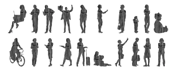 Vector Illustration Outline Silhouettes People Contour Drawing People Silhouette Icon — 스톡 벡터