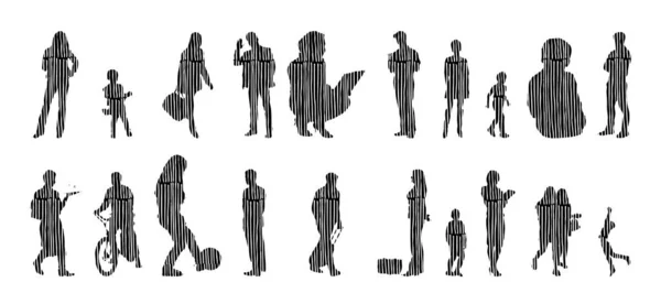 Illustration Vectorielle Silhouettes Esquissées Personnes Dessin Contour Silhouette Personnes Icône — Image vectorielle