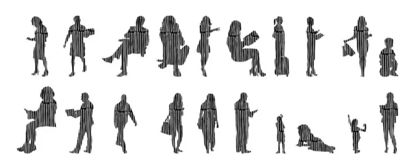 Векторні Ілюстрації Начерки Силуетів Людей Контурний Малюнок Люди Силует Іконний — стоковий вектор