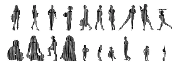 Vector Illustration Outline Silhouettes People Contour Drawing People Silhouette Icon — 스톡 벡터