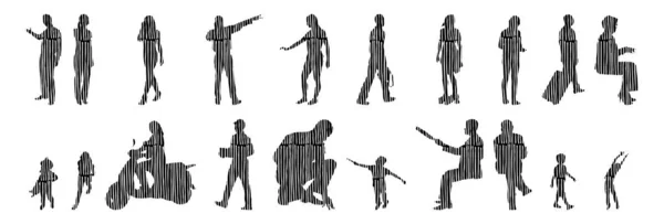 Vektor Illustration Umrisse Von Menschen Konturzeichnung Menschen Silhouette Ikonensatz Isoliert — Stockvektor