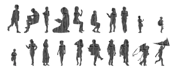 Illustration Vectorielle Silhouettes Esquissées Personnes Dessin Contour Silhouette Personnes Icône — Image vectorielle