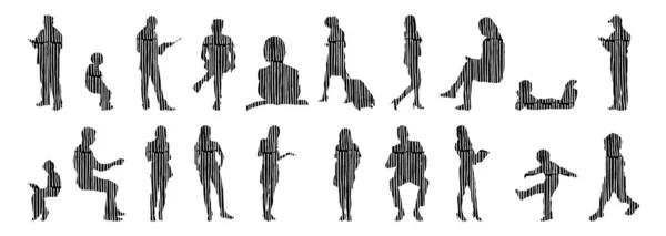 Illustration Vectorielle Silhouettes Esquissées Personnes Dessin Contour Silhouette Personnes Icône — Image vectorielle