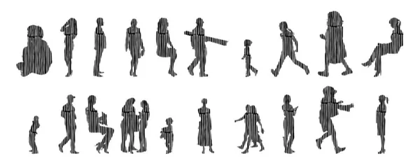 Illustration Vectorielle Silhouettes Esquissées Personnes Dessin Contour Silhouette Personnes Icône — Image vectorielle