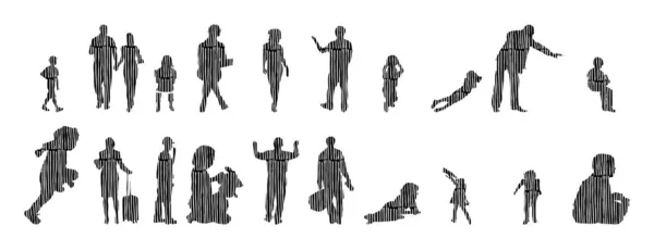 Illustration Vectorielle Silhouettes Esquissées Personnes Dessin Contour Silhouette Personnes Icône — Image vectorielle