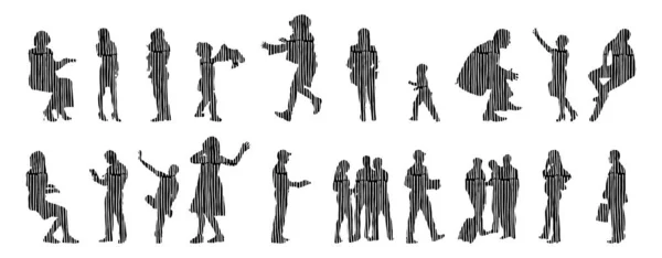 Illustration Vectorielle Silhouettes Esquissées Personnes Dessin Contour Silhouette Personnes Icône — Image vectorielle