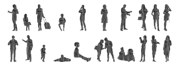 Illustration Vectorielle Silhouettes Esquissées Personnes Dessin Contour Silhouette Personnes Icône — Image vectorielle