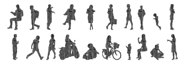 Vector Illustration Outline Silhouettes People Contour Drawing People Silhouette Icon — 스톡 벡터