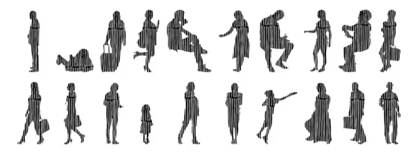 Vector Illustration Outline Silhouettes People Contour Drawing People Silhouette Icon — Stock Vector
