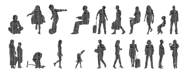 Vektor Illustration Umrisse Von Menschen Konturzeichnung Menschen Silhouette Ikonensatz Isoliert — Stockvektor