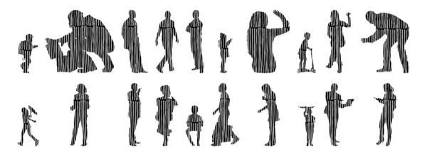 Vector Illustration Outline Silhouettes People Contour Drawing People Silhouette Icon — Stock Vector