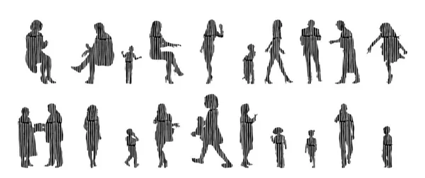 Illustration Vectorielle Silhouettes Esquissées Personnes Dessin Contour Silhouette Personnes Icône — Image vectorielle