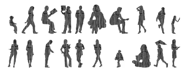 Illustration Vectorielle Silhouettes Esquissées Personnes Dessin Contour Silhouette Personnes Icône — Image vectorielle