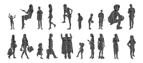 Vector Illustration Outline Silhouettes People Contour Drawing People Silhouette Icon — 스톡 벡터