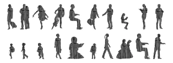 Vector Illustration Outline Silhouettes People Contour Drawing People Silhouette Icon — Stock Vector