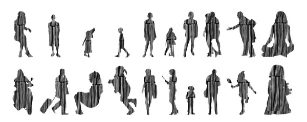 Illustration Vectorielle Silhouettes Esquissées Personnes Dessin Contour Silhouette Personnes Icône — Image vectorielle