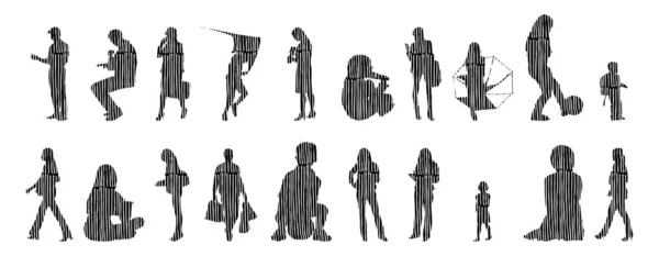 Illustration Vectorielle Silhouettes Esquissées Personnes Dessin Contour Silhouette Personnes Icône — Image vectorielle