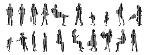 Illustration Vectorielle Silhouettes Esquissées Personnes Dessin Contour Silhouette Personnes Icône — Image vectorielle