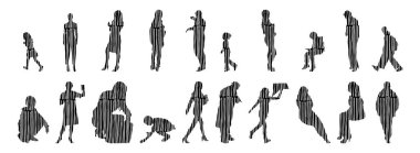 Vektör siluetleri, insanların ana hatları, Contour çizimleri, insanların siluetleri, ikon kümesi izole edilmiş, oturan insanların silueti, mimari set