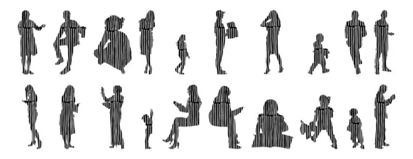 Vector Silhouettes Outline Silhouettes People Contour Drawing People Silhouette Icon — Stock Vector