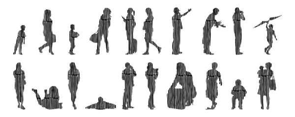 Silhouettes Vectorielles Silhouettes Esquissées Personnes Dessin Contour Silhouette Personnes Icône — Image vectorielle