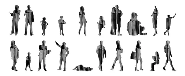 Vector Silhouettes Outline Silhouettes People Contour Drawing People Silhouette Icon — Stock Vector