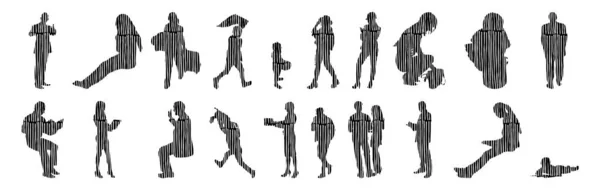 Silhouettes Vectorielles Silhouettes Esquissées Personnes Dessin Contour Silhouette Personnes Icône — Image vectorielle