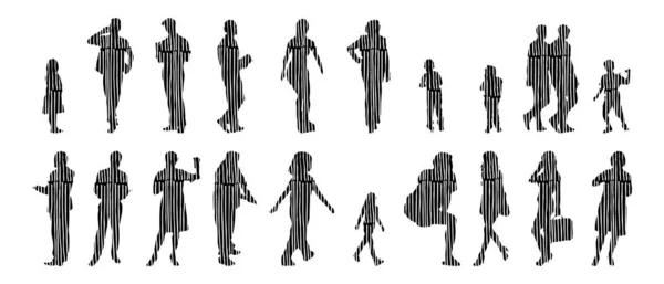 Silhouettes Vectorielles Silhouettes Esquissées Personnes Dessin Contour Silhouette Personnes Icône — Image vectorielle