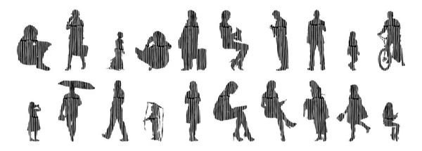 Silhouettes Vectorielles Silhouettes Esquissées Personnes Dessin Contour Silhouette Personnes Icône — Image vectorielle