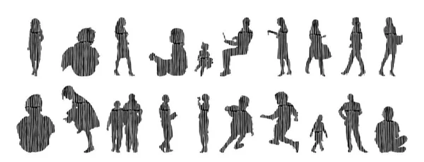 Silhouettes Vectorielles Silhouettes Esquissées Personnes Dessin Contour Silhouette Personnes Icône — Image vectorielle