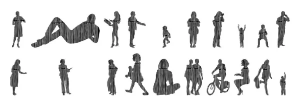 Vector Silhouettes Outline Silhouettes People Contour Drawing People Silhouette Icon — Stock Vector