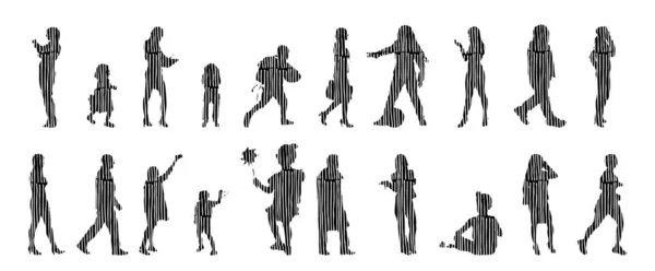 Silhouettes Vectorielles Silhouettes Esquissées Personnes Dessin Contour Silhouette Personnes Icône — Image vectorielle