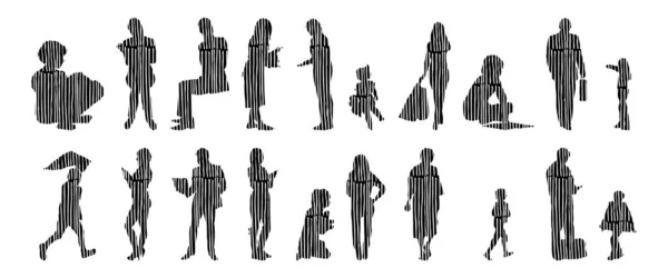 Silhouettes Vectorielles Silhouettes Esquissées Personnes Dessin Contour Silhouette Personnes Icône — Image vectorielle