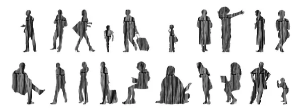 Silhouettes Vectorielles Silhouettes Esquissées Personnes Dessin Contour Silhouette Personnes Icône — Image vectorielle