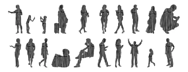 Silhouettes Vectorielles Silhouettes Esquissées Personnes Dessin Contour Silhouette Personnes Icône — Image vectorielle